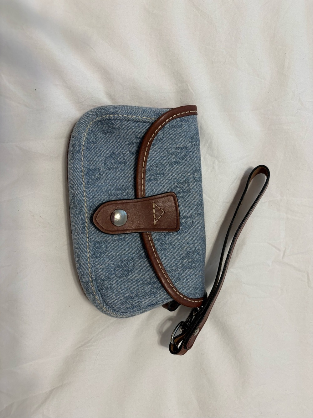 Dooney & Bourke Denim Wristlet Clutch with Brown Trim